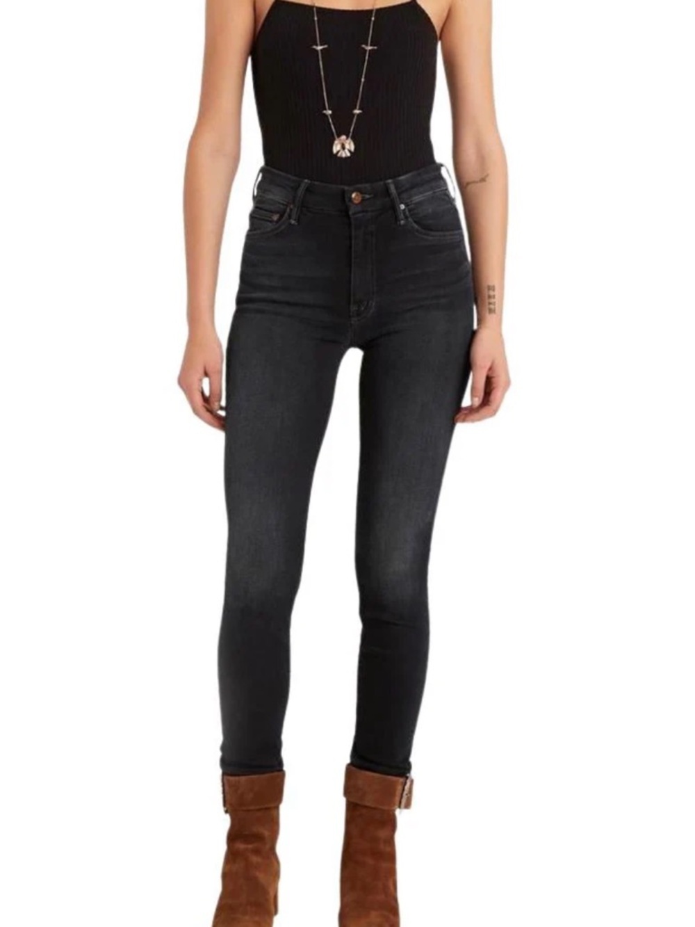 MOTHER High Waisted Looker in Coffee, Tea or Me Denim Pants - 24